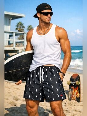 Trunks Surf & Swim Co Men’s Lightning Bolt Swim Short Sz L Y2K Surf Style